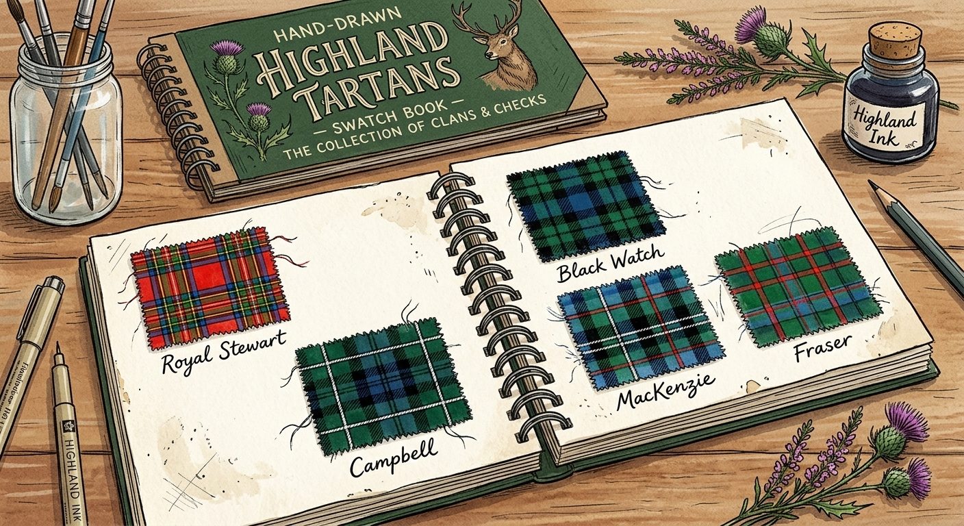 A swatch book of Highland clan tartans